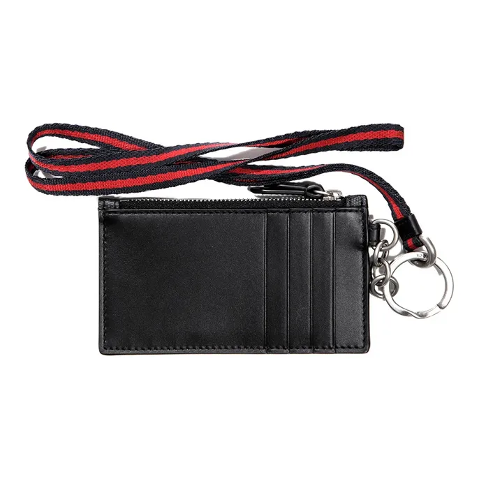 GUCCI Canvas With Leather Coin Purses Card Holders Men's Black Gray Color/Red-1