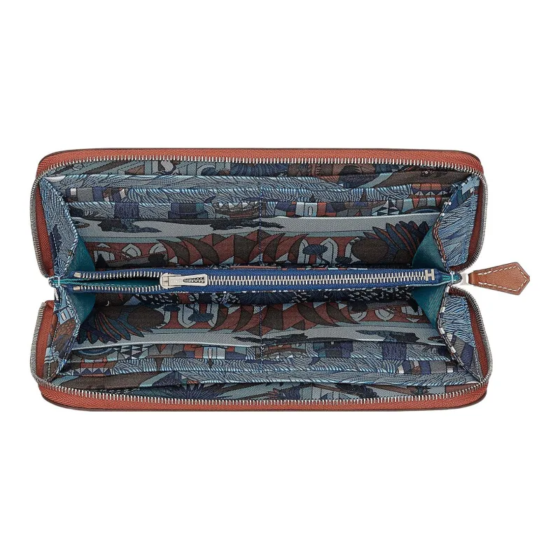 HERMES Silk'In Epsom Calfskin Zippers Long Wallet Women's Crimson & Paradise Blue & Dark Blue-1