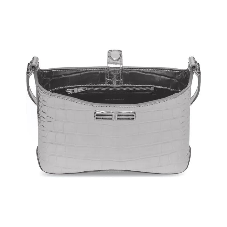 Balenciaga Cow Leather Shoulder Bag Crossbody Bag Small Size Women's Silver-4