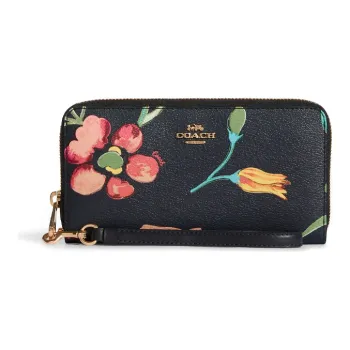 COACH Zip Around Leather Wallet Small Size Women's Black