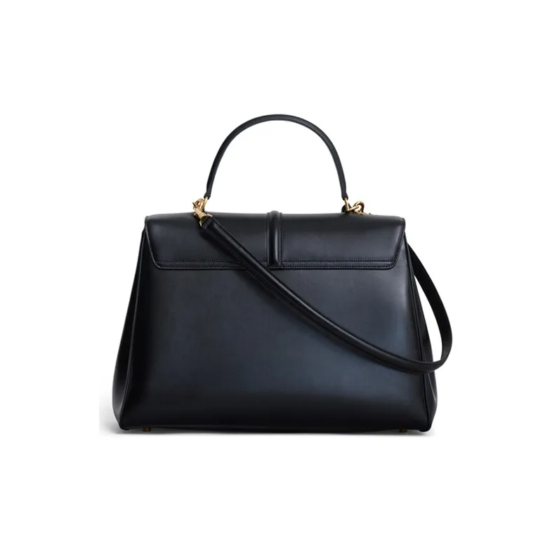 CELINE 16 Cow Leather Handbag Large Size Women's Black-3