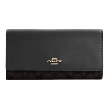 COACH Trifold Wallet Coated Canvas With Leather Card Holder, Wallet Women's Black