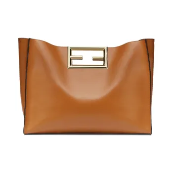 FENDI Calfskin Tote Bag Shopping Bag Handbag Large Size Women's Brown