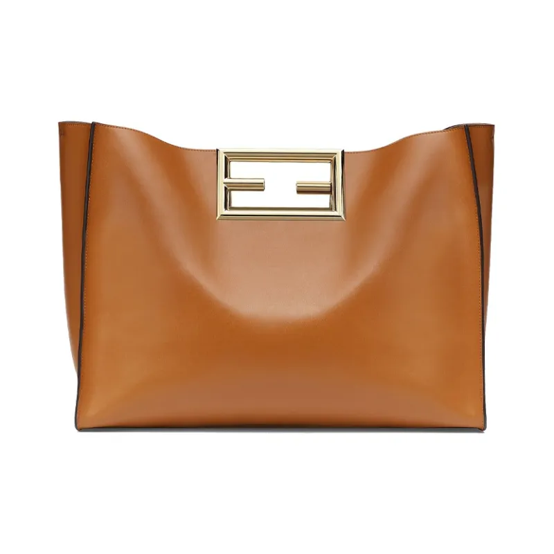FENDI Calfskin Tote Bag Shopping Bag Handbag Large Size Women's Brown-0