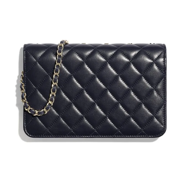 CHANEL Sheepskin Decoration Detail And Gold Plated Metal Wallet, Shoulder Bag Women's Marine Blue-1