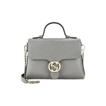 GUCCI Litchi Grain Leather Messenger Bag Portable Crossbody Bag Shoulder Bag Women's Gray