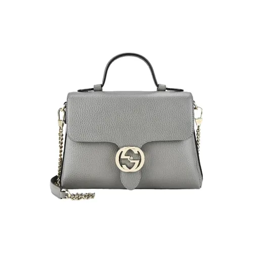 GUCCI Litchi Grain Leather Messenger Bag Portable Crossbody Bag Shoulder Bag Women's Gray
