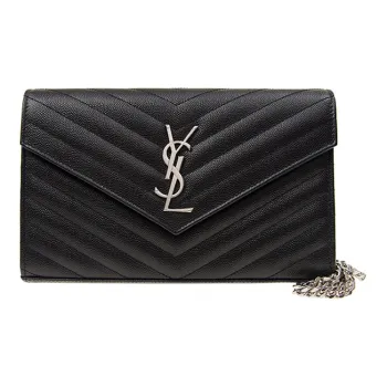 SAINT LAURENT CASSANDRE Cow Leather Chain Wallet Shoulder Bag Crossbody Bag Regular Women's Black