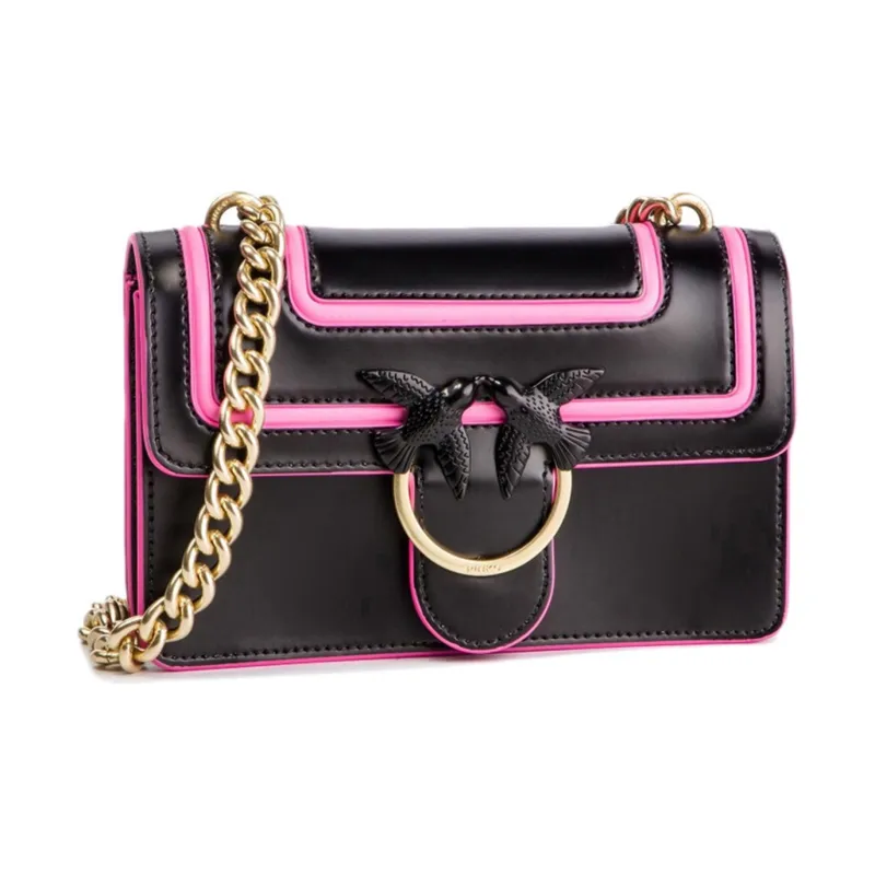 PINKO Leather Swallow Bag Chain Bag Shoulder Bag Crossbody Bag Small Size Women's Black Black Gold-1
