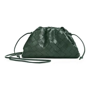 Bottega Veneta Woven Leather Sheepskin Cloud Bag Clutch Mini Women's Dark Green