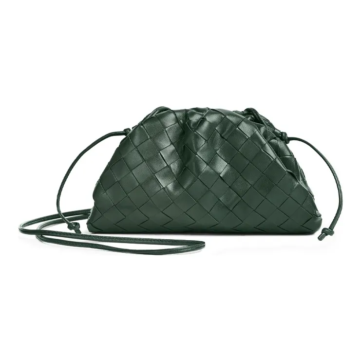 Bottega Veneta Woven Leather Sheepskin Cloud Bag Clutch Mini Women's Dark Green-0