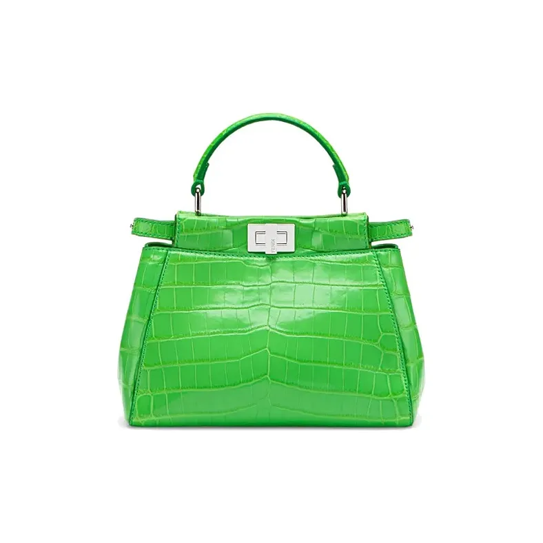 FENDI Peekaboo Crocodile Leather Shoulder Bag, Crossbody Bag, Handbag Mini Women's Green-0
