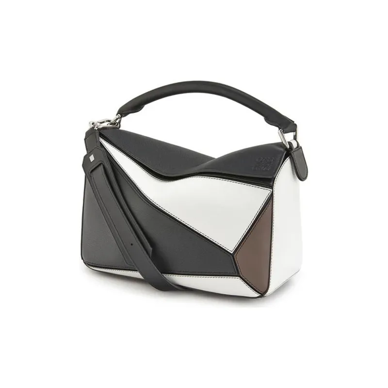 LOEWE Puzzle Classic Calfskin Geometric Bag Puzzle Bag Shoulder Bag Crossbody Bag Handbag Women's Black/Tan-3