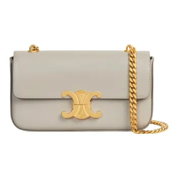 CELINE Triomphe Shiny Cow Leather Handbag Crossbody Bag Shoulder Bag Women's Gray White
