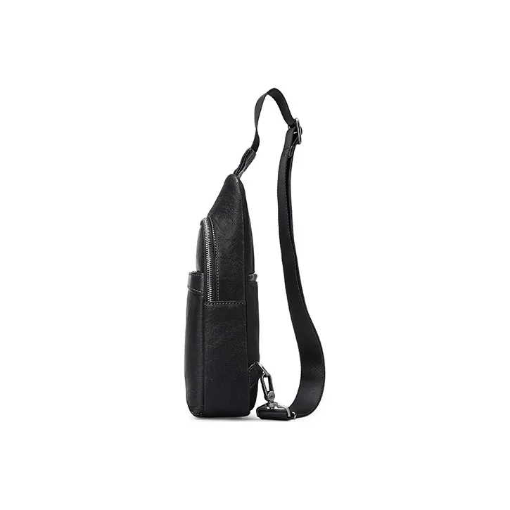 Jeep Top Grain Cow Leather Shoulder Bag Crossbody Bag Sling Bags Men's Black-6