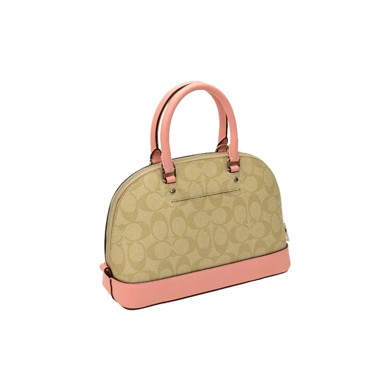 COACH Sierra Canvas With Leather Handbags Shoulder Bag Crossbody Bag Medium Size Women's Khaki & Pink-1