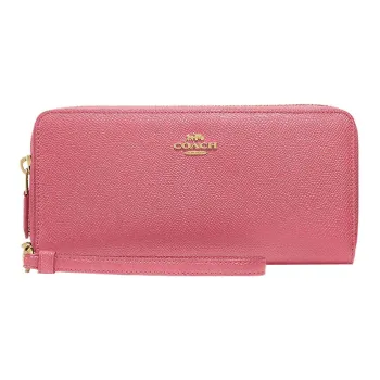 COACH Continental Wallet Cross Grain Leather Card Holder Clutch Wallet Women's Toffee Pink