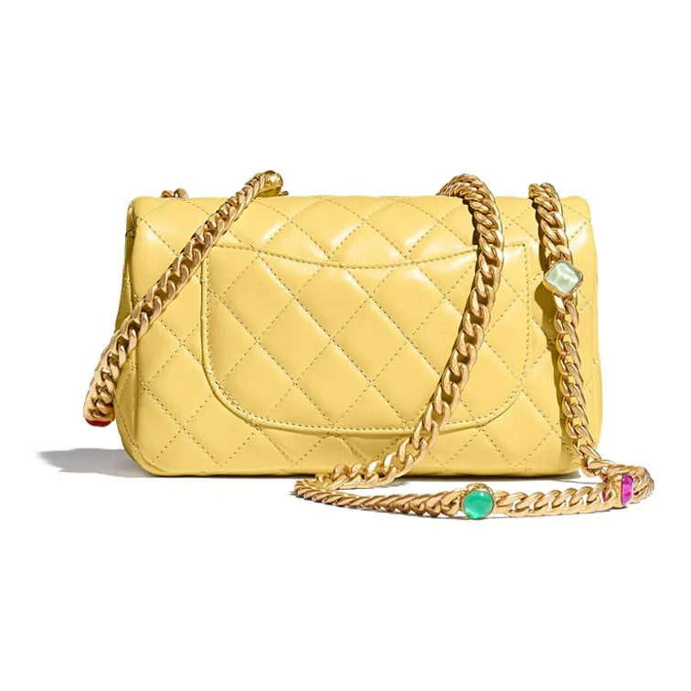 CHANEL Classic Flap CF Lambskin & Metal Crossbody Bag, Shoulder Bag Mini Women's Yellow & Multicolor-1