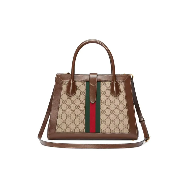 GUCCI Jackie 1961 Canvas With Leather Trim Tote Handbag, Shoulder Bag Medium Size Unisex Brown-2