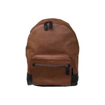 COACH West Litchi Grain Leather Backpack Large Size Men's Dark Brown