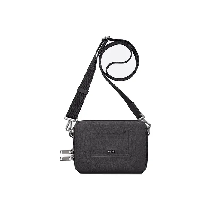 DIOR Grained Calfskin Clutches Crossbody Bag Shoulder Bag Men's Black-5