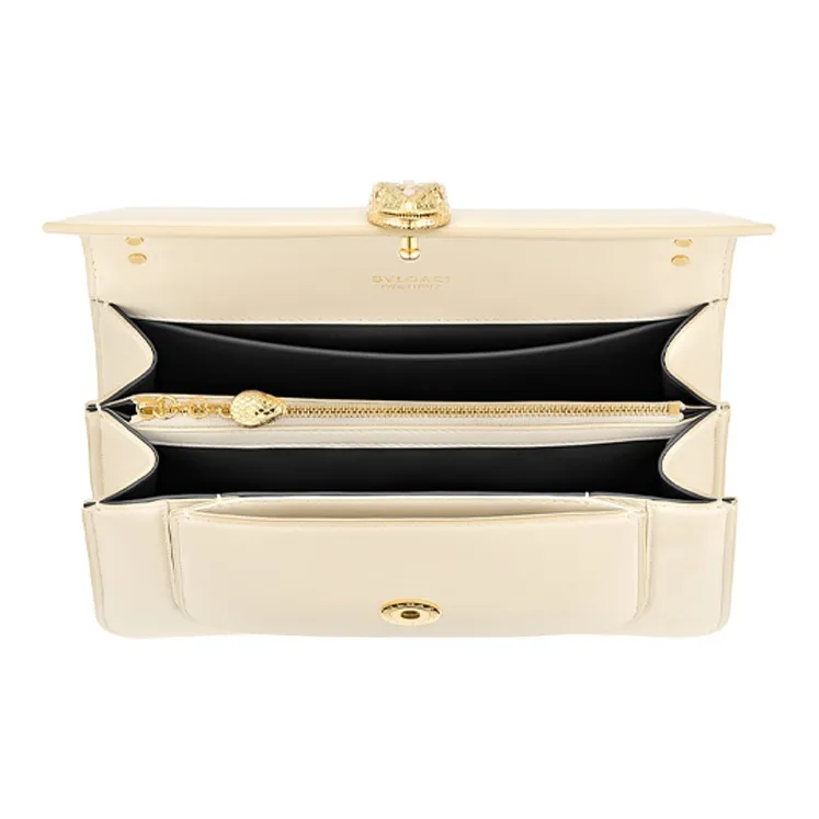 BVLGARI Sheepskin Crossbody Bag Medium Size Women's White-3