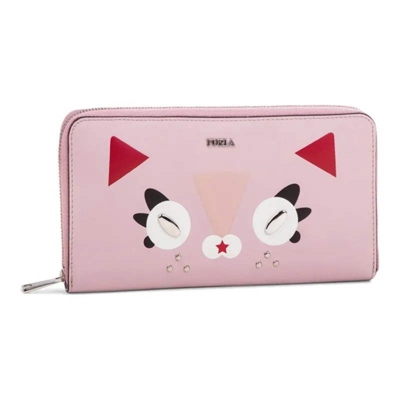 Furla Ginger Leather Wallet Money Clip Clutch Large Size Women's Pink-0