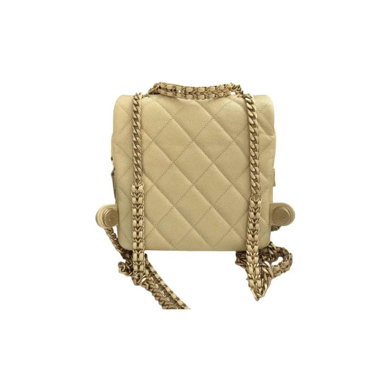 CHANEL 22SS Calfskin Backpack Shoulder Bag, Crossbody Bag Women's Chick Yellow Color-1