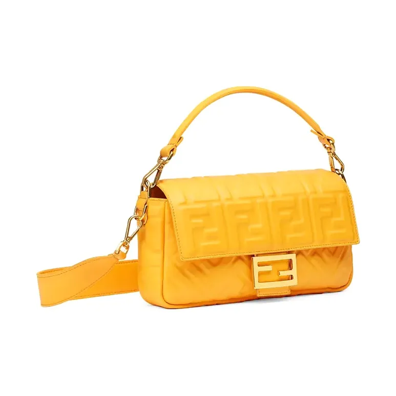 FENDI Baguette Nappa Leather Shoulder Bag Medium Size Women's Orange-1