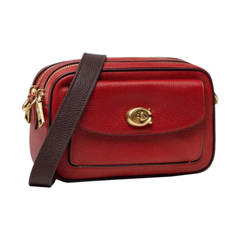 COACH Willow Pebbled Leather Camera Bag Shoulder Bag Crossbody Bag Small Size Women's Red-2