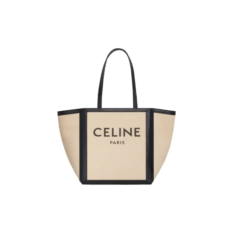 CELINE Fabric With Cow Leather Tote Bag, Shopping Bag, Shoulder Bag, Handbag Regular Women's Grass White/Black-3