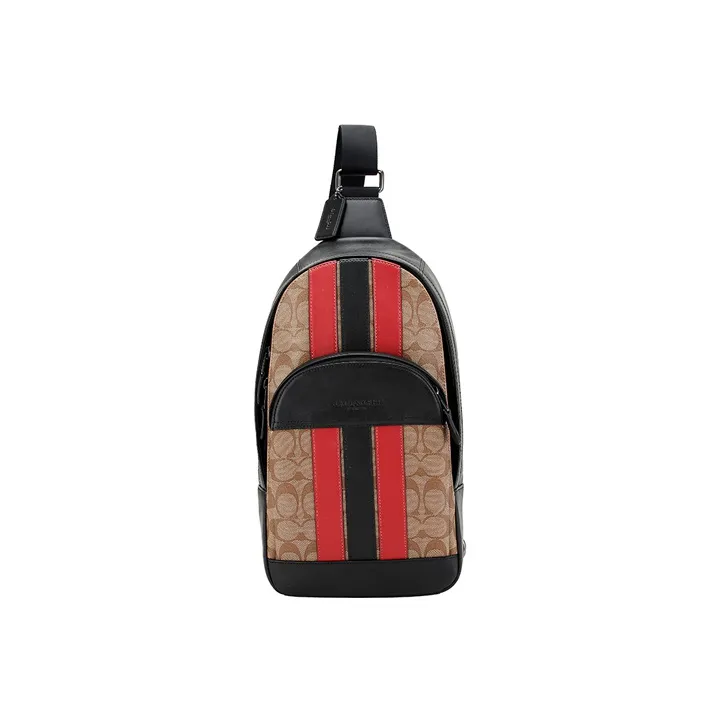 COACH Houston Artificial Leather With Leather Backpack Sling Bag Small Size Men's Khaki-0