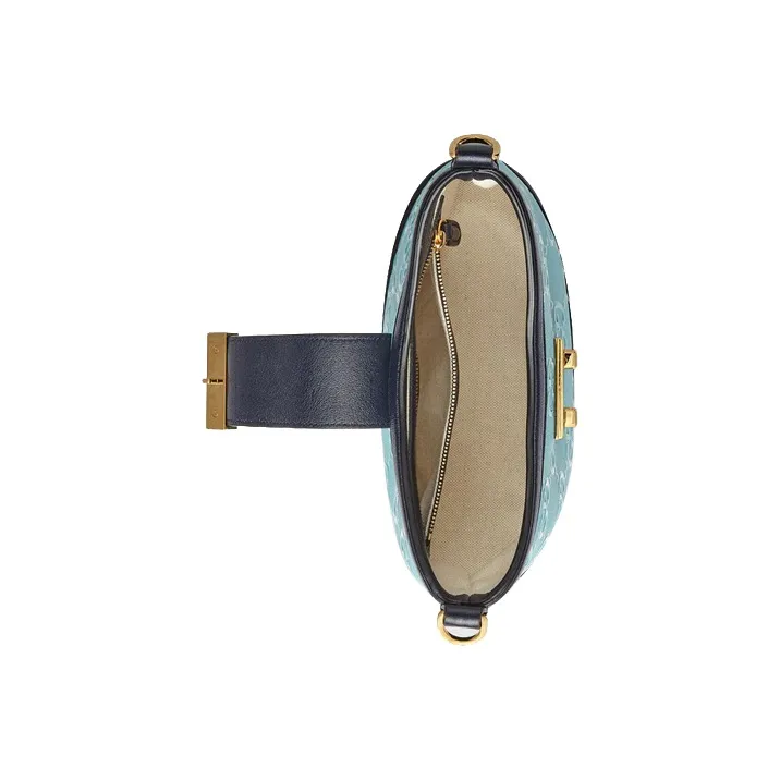 GUCCI Leather Shoulder Bag Small Size Women's Blue-5