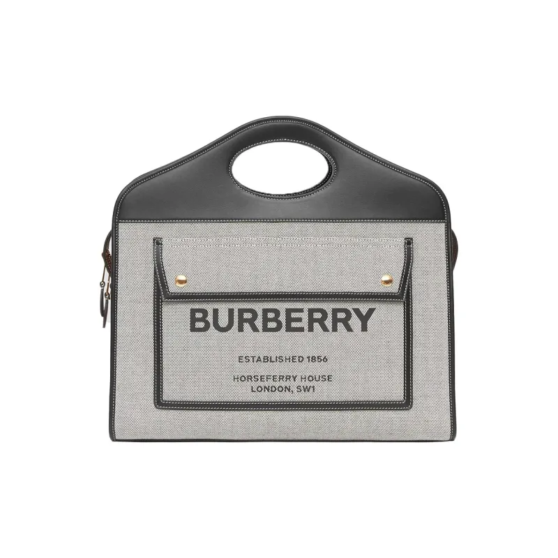 Burberry Cow Leather Tote Bag, Shopping Bag, Shoulder Bag, Crossbody Bag, Handbag Medium Size Unisex Black-0