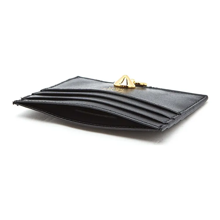 FENDI Leather Card Clip Card Holder Women's Black-4