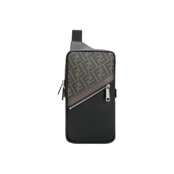 FENDI Coated Canvas With Leather Sling Bag Shoulder Bag Crossbody Bag Regular Men's Black/Brown