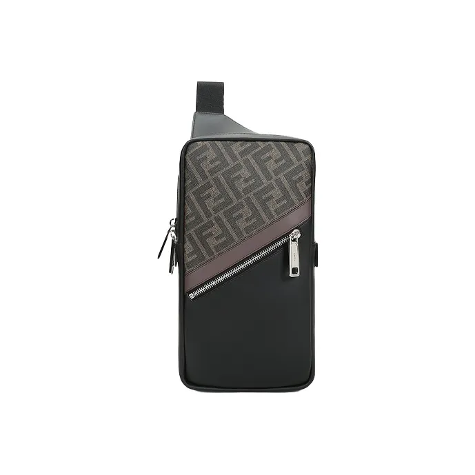 FENDI Coated Canvas With Leather Sling Bag Shoulder Bag Crossbody Bag Regular Men's Black/Brown-0