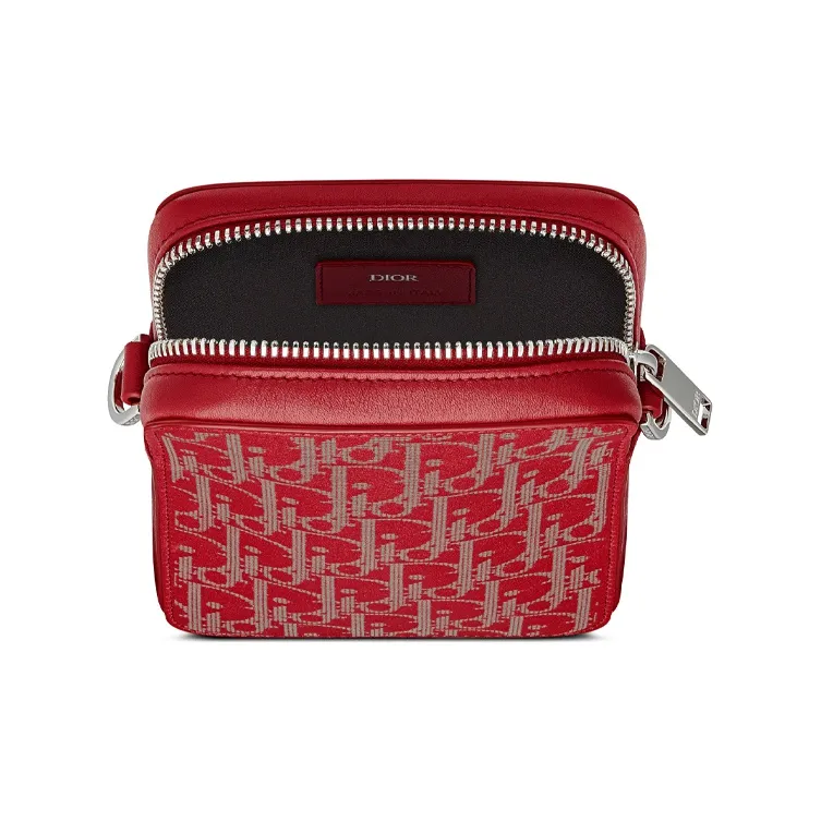 DIOR Cow Leather Messenger Bag Crossbody Bag Shoulder Bag Men's Red-2