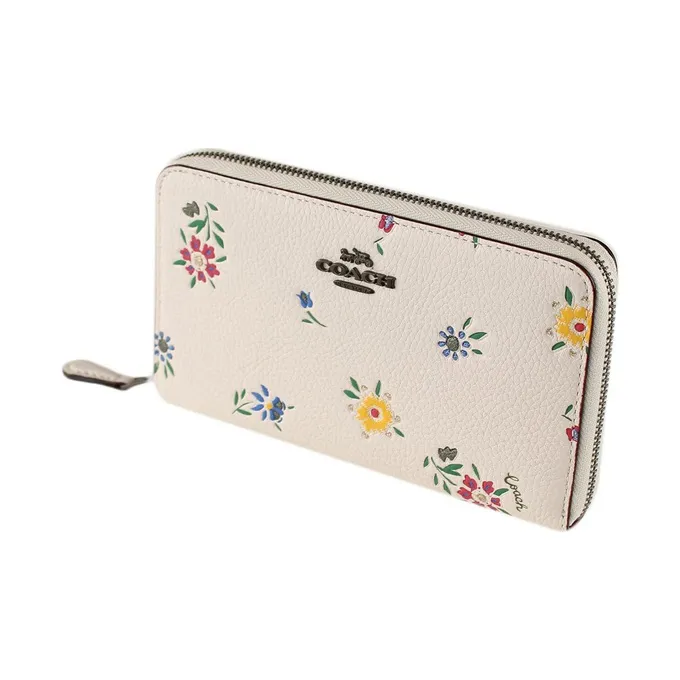 COACH Zip Around Leather Wallet Small Size Women's White-2
