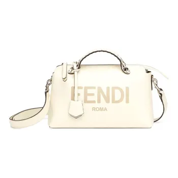 FENDI Calfskin Boston Bag Shoulder Bag Crossbody Bag Handbag Women's White