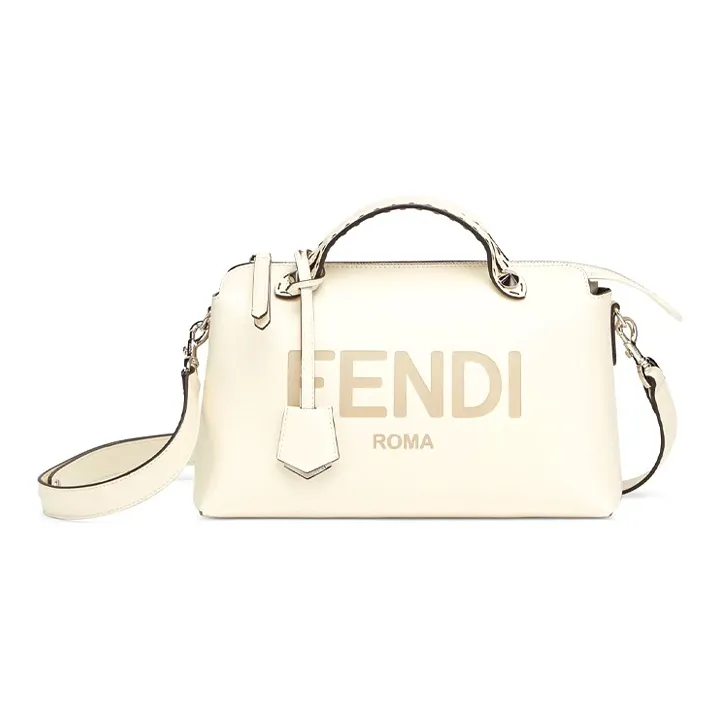 FENDI Calfskin Boston Bag Shoulder Bag Crossbody Bag Handbag Women's White-0