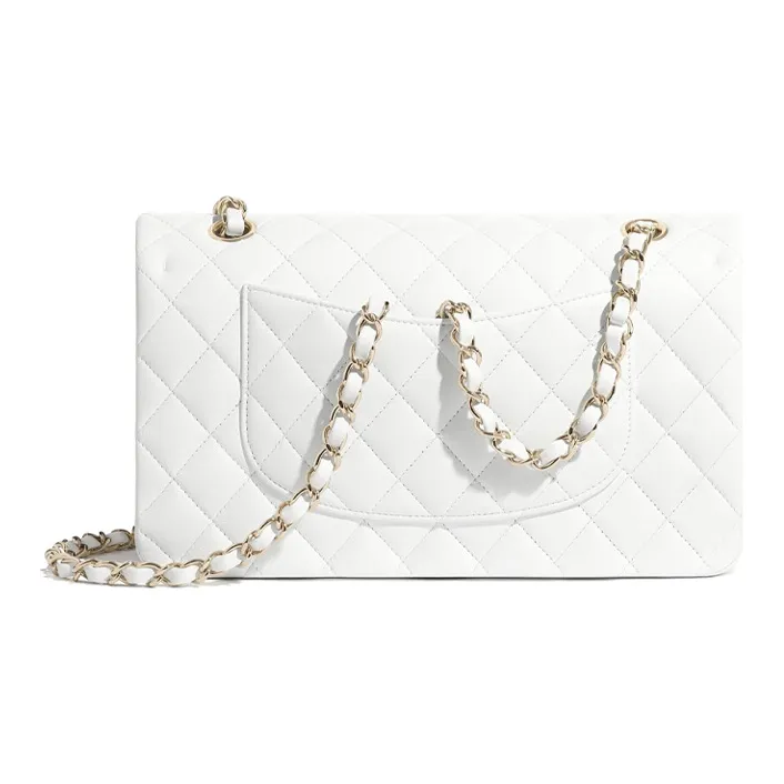 CHANEL Classic Flap CF Sheepskin And Gold Metal Flap Bag, Crossbody Bag, Shoulder Bag Women's White-1