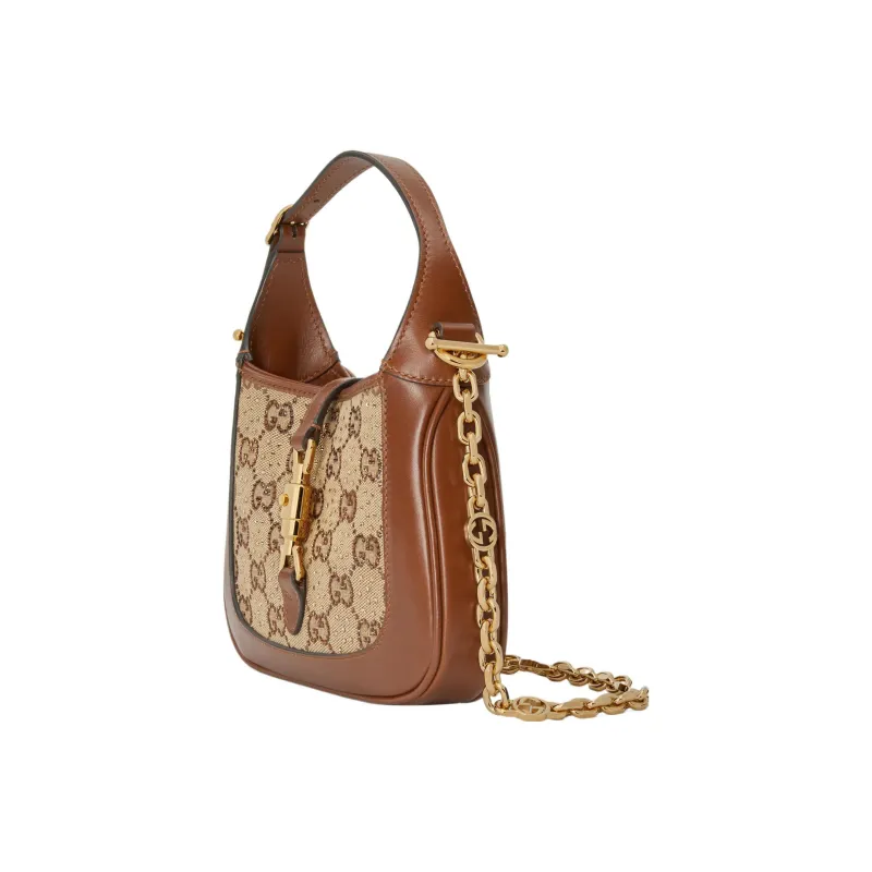 GUCCI Jackie 1961 Canvas With Leather Crescent Shoulder Bag Shoulder Bag Mini Women's Ebony-1