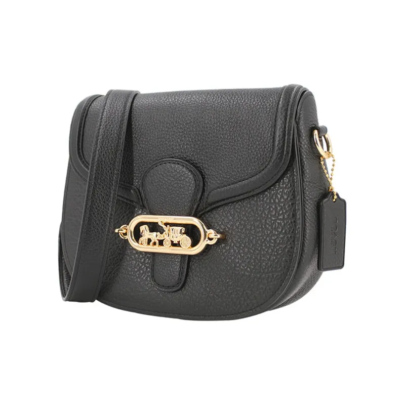 COACH Jade Litchi Grain Leather Saddle Bag, Shoulder Bag, Crossbody Bag Medium Size Women's Black-1