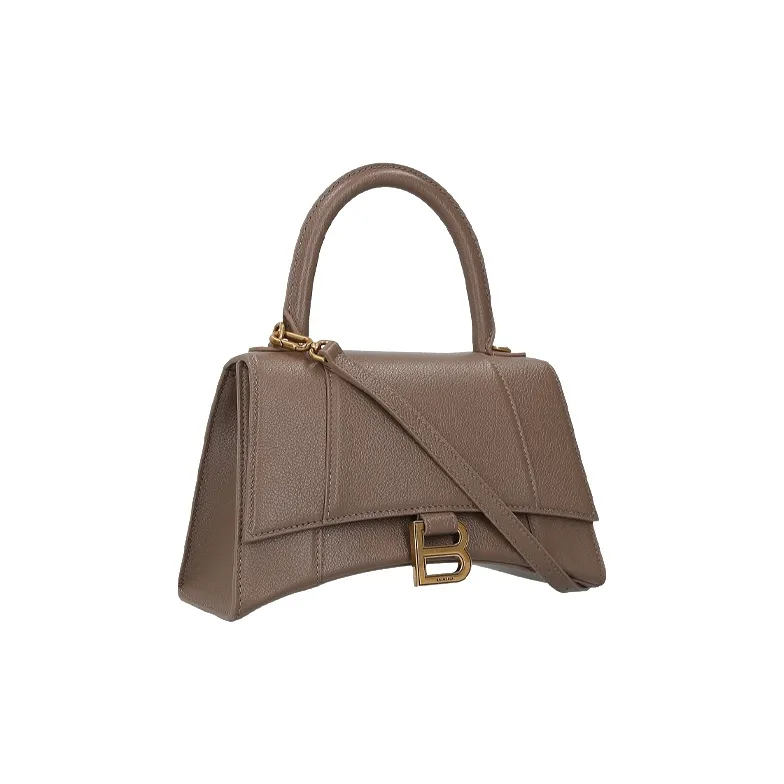 Balenciaga Hourglass Grained Calfskin Hourglass Bag Small Size Women's Milk Tea Beige-1