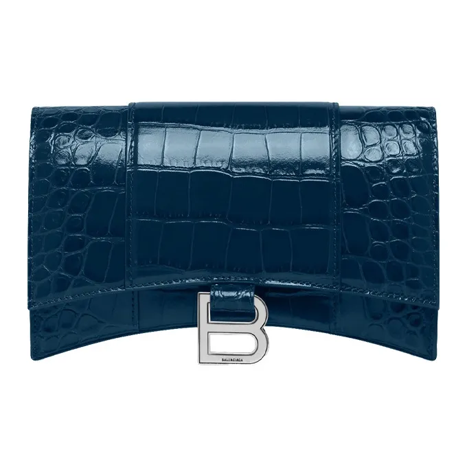 Balenciaga Hourglass Embossed Cowhide Leather Hourglass Bag Wallet Women's Dark Blue-0