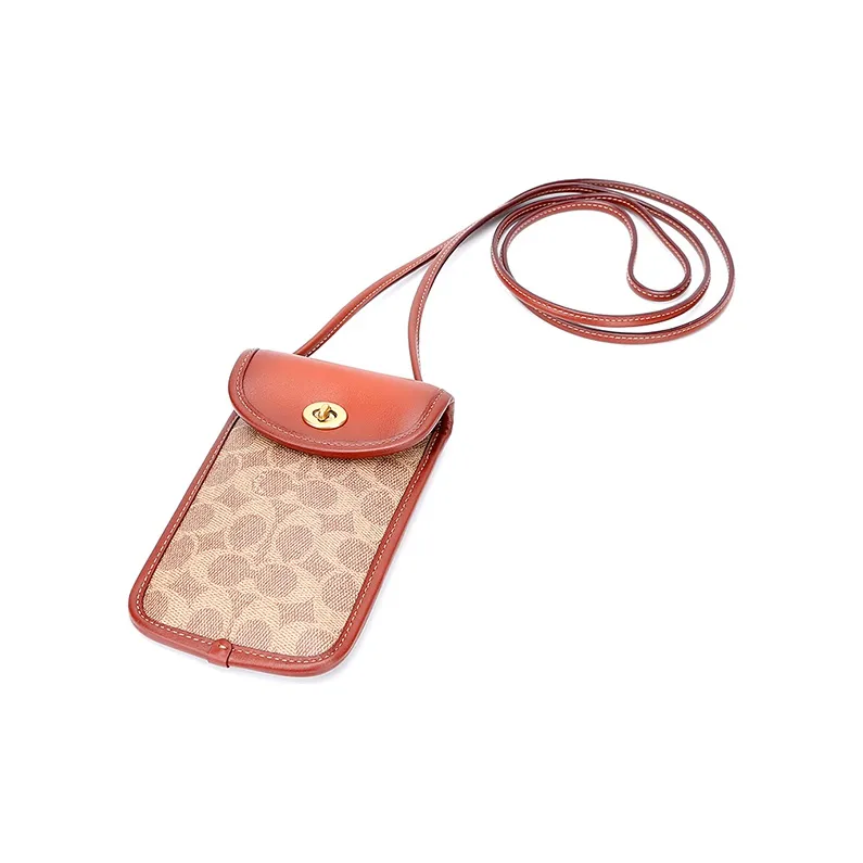 COACH Turnlock Artificial Leather With Leather One Shoulder Handbag, Crossbody Bag Mini Women's Caramel Khaki-3