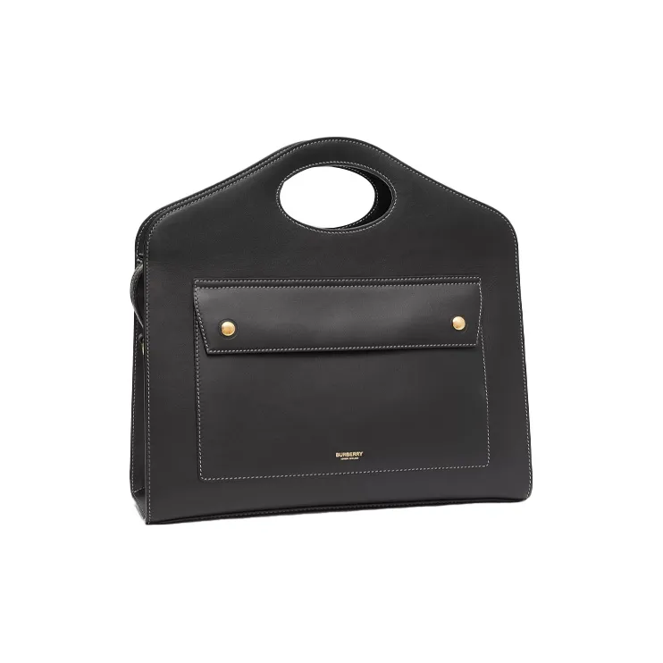 Burberry Pocket Bag Stitched Leather Tote Bag Shopping Bag Shoulder Bag Crossbody Bag Handbag Medium Size Women's Black-1