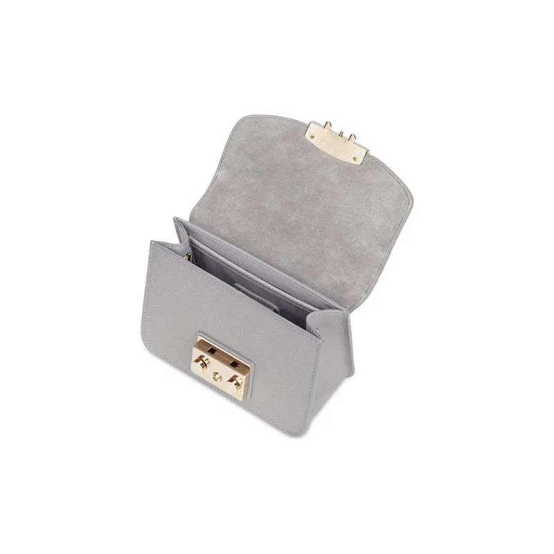 Furla Metropolis Collection Cow Leather Small Square Bag Crossbody Bags Mini Women's Gray-3