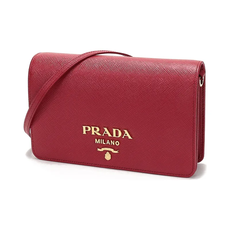 PRADA Leather Crossbody Bag Shoulder Bag Mini Women's Red-2